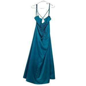 JASON WU Dress Women Size Large Maxi Teal Crisscross Strappy Shoulder Tie Slip